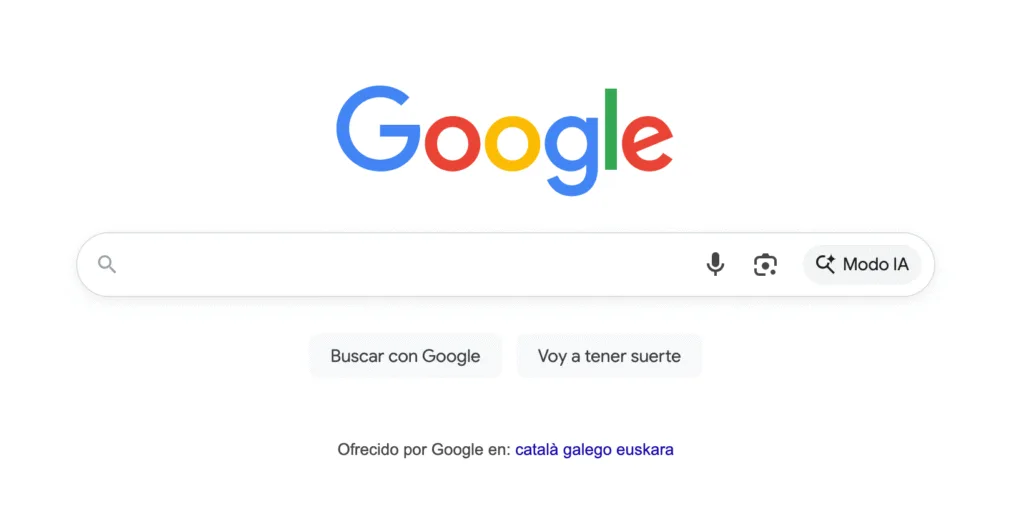 Google Modo IA Imagen de la página de Google en un computador